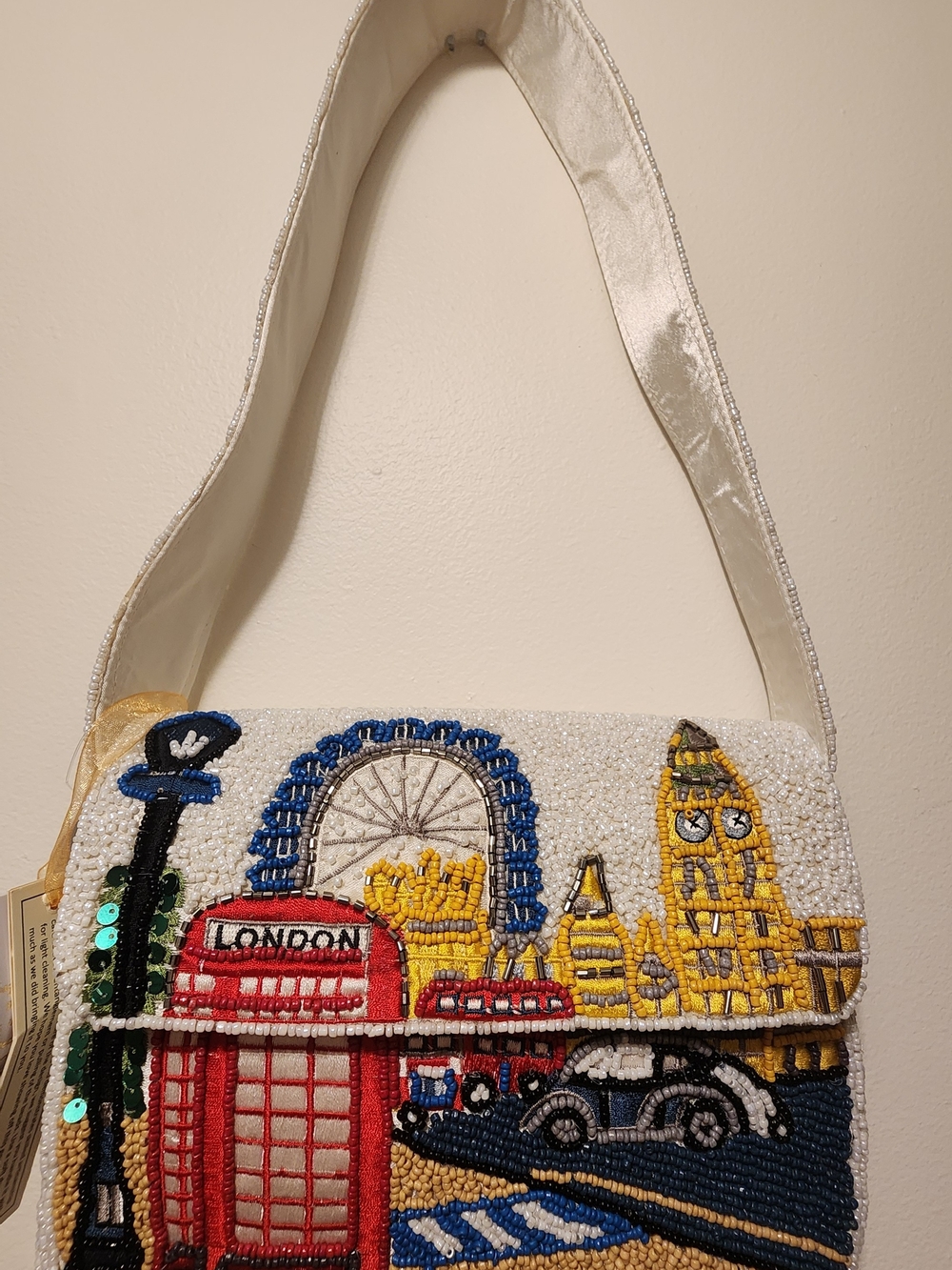 Beaded London Landmark Crossbody Bag in White and Multicolor